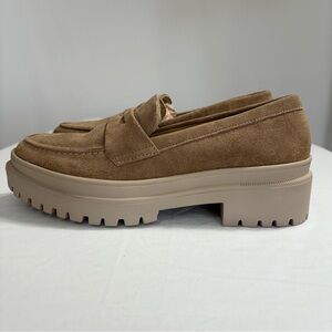 Portland Leather Goods Patina Women’s Lug Suede Leather Loafers Shoes Tan NWOT 9